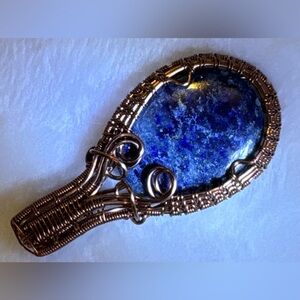 Lapis Pendant with Antique Copper Wrap